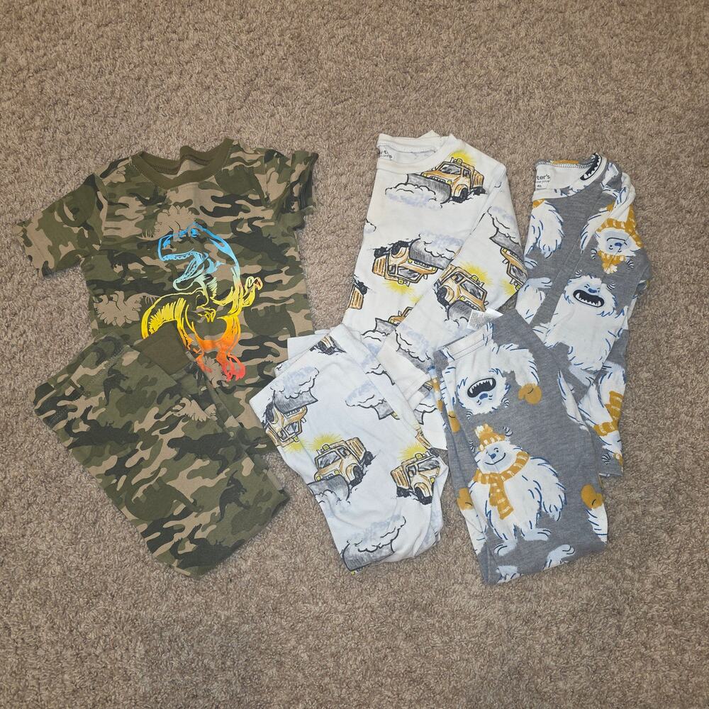 Wonder Nation, Carters bundle of 4T PJ sets; camo, snow plow, yeti